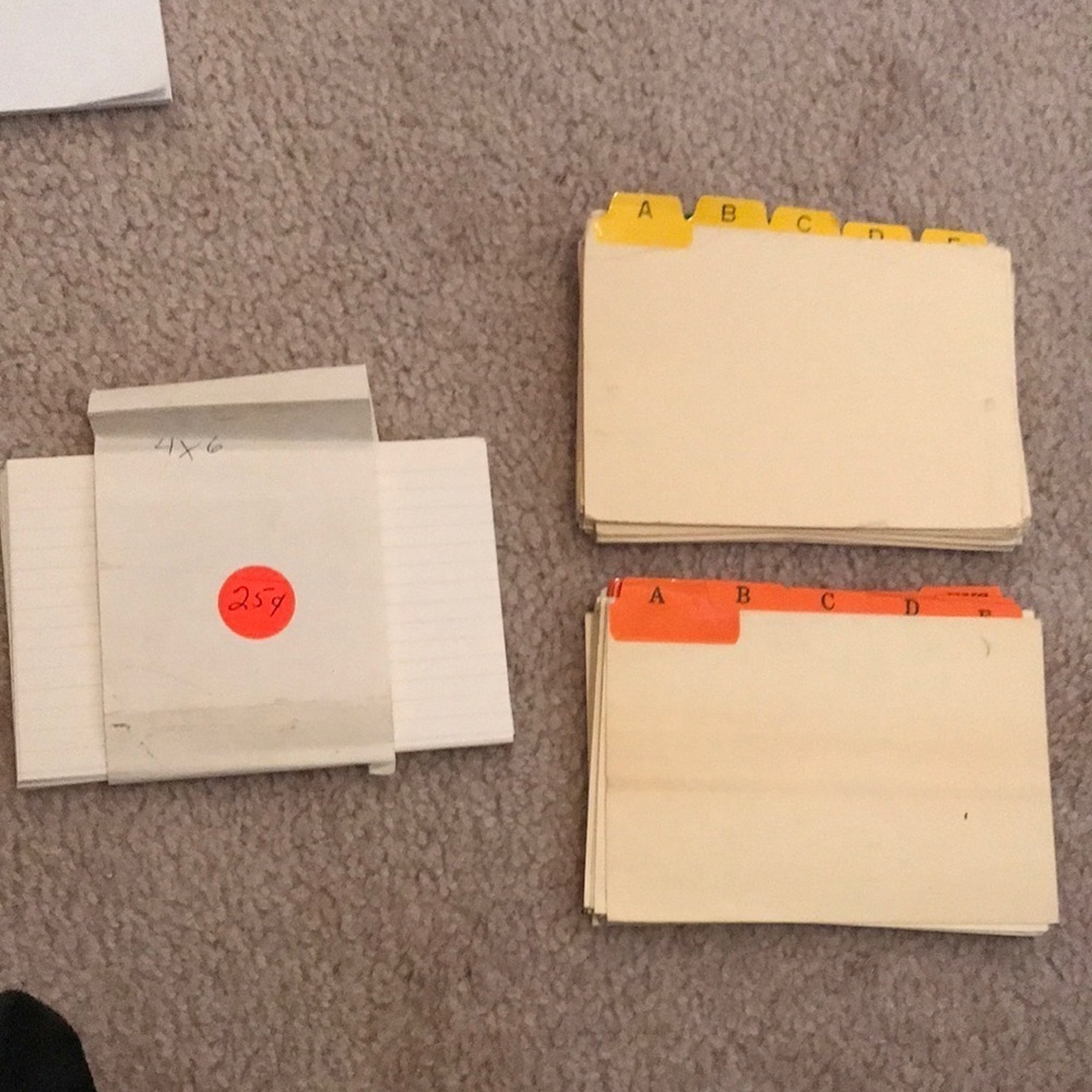 Set of 4x6 notecards+organization tabs